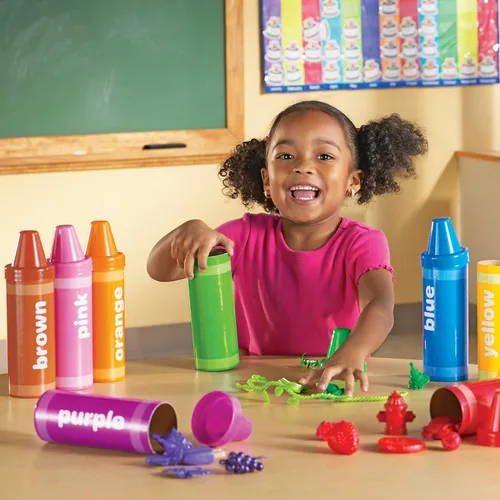 Vista 2 de Learning Resources Crayones de clasificación arcoíris - Regalos para niños pequeños, accesorios para niños pequeños, juguetes de apilar jumbo