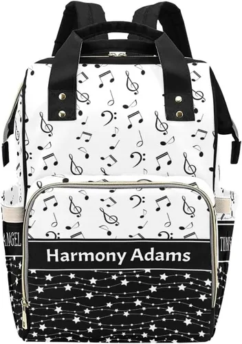 Vista 13 de Mochila para pañales personalizada, regalo con nombre, notas musicales, estrellas, azul oscuro, bolsa de viaje versátil: gran capacidad y múltiples