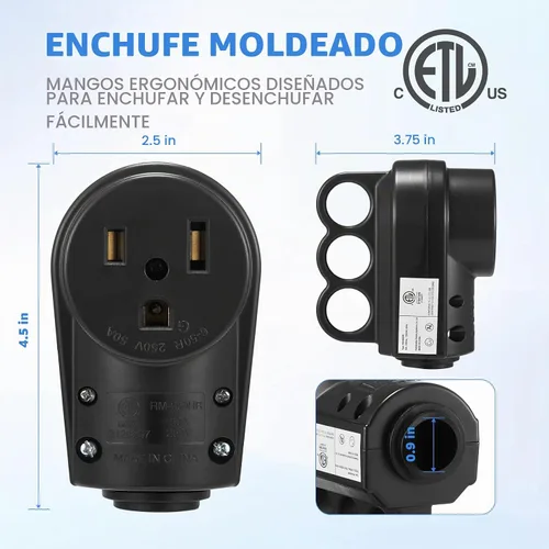 Vista 2 de Receptáculo NEMA 6-50R, enchufe hembra de repuesto para soldador Negro