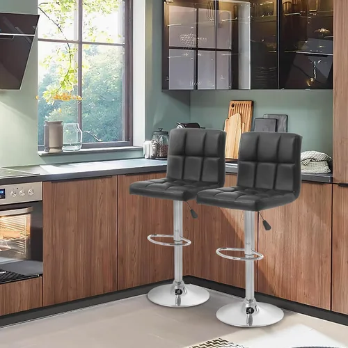 Vista 2 de Silla de bar, taburete giratorio ajustable de piel sintética, silla de comedor giratoria hidráulica con reposabrazos, sillas modernas de altura