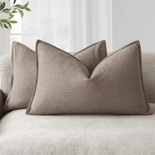 Vista 31 de Foindtower Juego de 2, Fundas Decorativas de Almohada de Lino Sólido Suaves Fundas de Cojín Europeo de Acento Estilo Granja Neutral para Silla Sofá