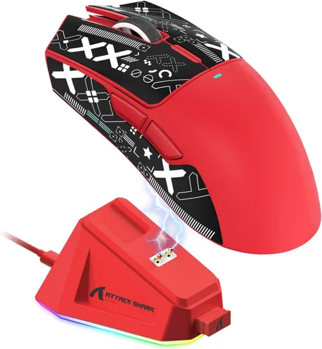 Vista 11 de ATTACK SHARK X11 Ultra-Light Triple Mode Gaming Mouse PAW3311 Sensor óptico 22K DPI 5 botones programables con soporte de carga magnético para Blanco
