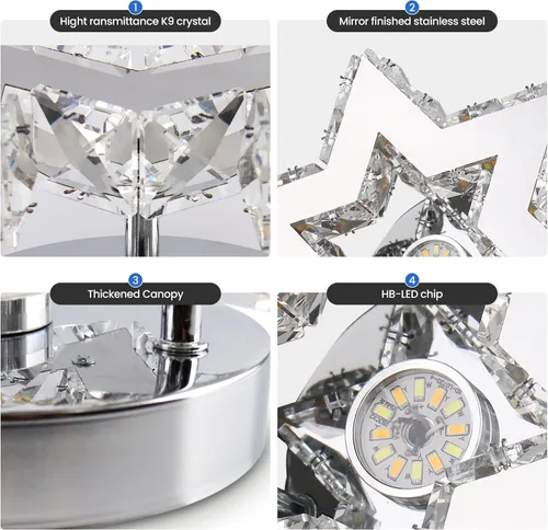 Vista 8 de Mini Lámpara de Araña LED de Cristal - Lámpara de Techo Empotrada Regulable Moderna con Control Remoto - Pequeña Lámpara de Araña de Estrella