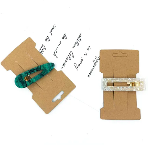 Vista 4 de Tarjetas de exhibición de pinzas para el cabello, 200 piezas de papel kraft para pasadores de pelo, tarjetas para clips para el cabello, exhibición