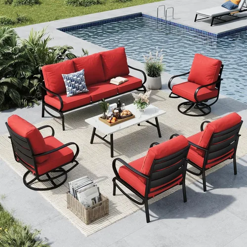 Vista 54 de MFSTUDIO Juegos de muebles de patio, sofás de conversación de metal para exteriores con 1 sofá de 3 asientos para jardín, cojín beige