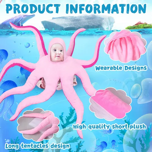 Vista 3 de Jenaai Disfraz de pulpo para bebé, disfraz de pulpo gigante, pulpo de peluche, lindo pulpo, disfraz de Halloween para bebés, niños y niñas