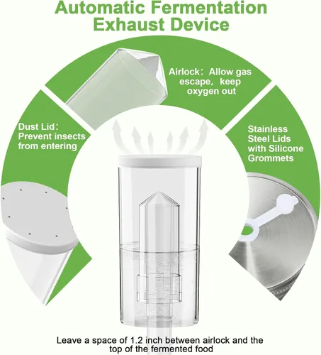 Vista 6 de Kit de fermentación de 4 unidades para todos los frascos Mason de boca ancha (cuatro tarros Mason de 32 oz incluidos), frascos de fermentación