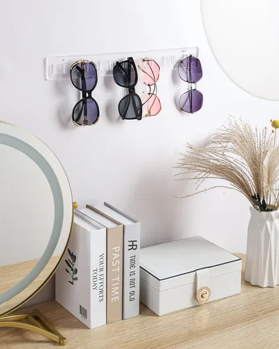 Vista 4 de Organizador de lentes de sol, paquete de 2 organizadores acrílicos para lentes de sol, soporte de exhibición de anteojos montado en la pared