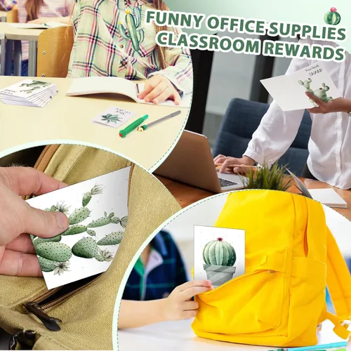 Vista 7 de Colarr Juego de 48 regalos temáticos de cactus, a granel con bonitos bolígrafos de cactus de dibujos animados, bloc de notas de bolsillo