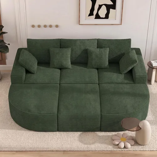Vista 11 de Sofá modular de 146 pulgadas, sofás de nube convertibles en forma de U para sala de estar con otomana, juego de sofá de pana de 6 plazas sin hueso
