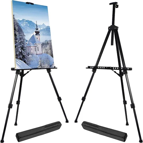 Vista 7 de Caballete de arte portátil de 63 pulgadas, soporte de fotos negro para exhibición con bolsa, soporte de caballete de arte de mesa para letreros