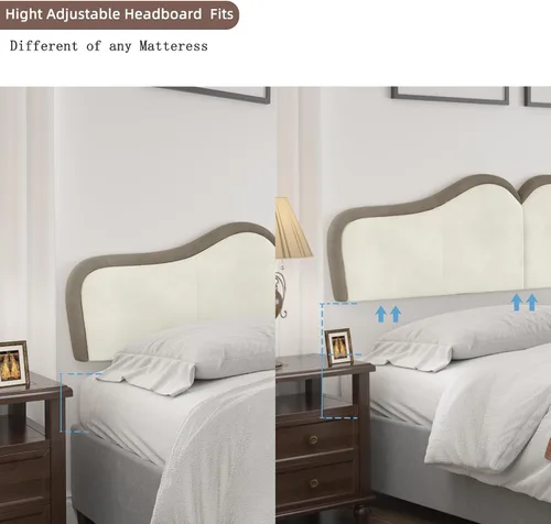 Vista 4 de BSHOMGI Cabeceras tamaño King para paneles de cabecera de cama ajustables, cabeceras tapizadas de terciopelo de cama con canal vertical, moderno
