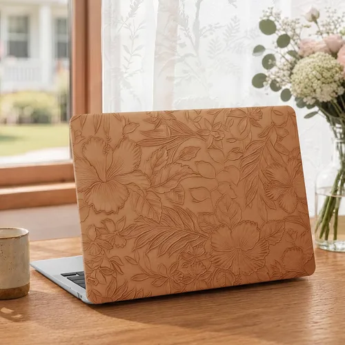 Vista 11 de iCasso - Funda compatible con MacBook Air de 13 pulgadas, versiones 2020-2018 A2337 M1 A2179 A1932, carcasa rígida de plástico con textura de cuero