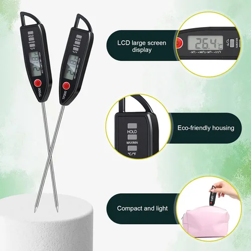 Vista 3 de Copkim Juego de 3 Termómetros de Cocina Impermeables para Agua, Líquidos, Velas y Carne. Termómetro Digital de Carne con Sonda Larga de Lectura Negro