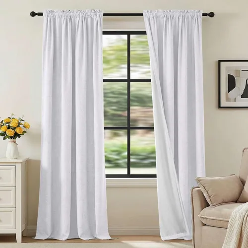 Vista 53 de H.VERSAILTEX Cortinas 100% opacas con aspecto de lino para dormitorio, bloqueo de luz completa, bolsillo para barra, cortinas de ventana gruesas