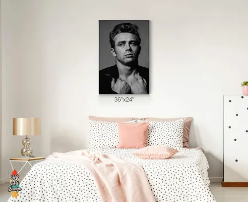 Vista 4 de HB Art Design Sesión de fotos sexy de James Dean en lienzo en blanco y negro, impresión artística de icono americano, sala de estar, dormitorio