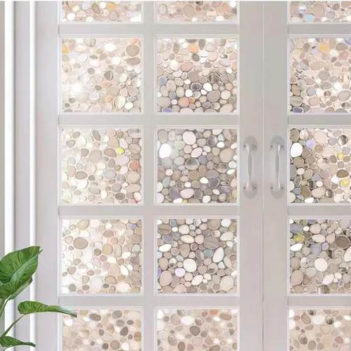 Vista 3 de Película decorativa de privacidad para ventana, no adhesiva, reutilizable, control de calor, bloqueo de luz UV, cubiertas de vinilo para ventanas