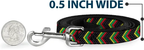 Vista 4 de Buckle-Down Correa para mascotas - Chevron Weave Negro/Rasta - 4 pies de largo - 1" de ancho