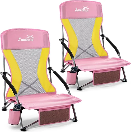 Vista 27 de Lamberia Silla de playa plegable para adultos, paquete de 2, sillas de playa bajas portátiles con capacidad de 300 libras, silla de camping ligera