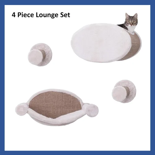 Vista 5 de TRIXIE Juego de salón para gatos montado en la pared con hamaca y condominio - Estante de escalada con condominio de felpa y escalón de sisal
