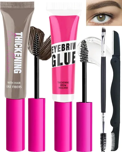 Vista 24 de Kit de gel de cejas teñido impermeable, gel de rímel de cejas engrosante y pegamento de cejas de ajuste transparente, crema de cejas de relleno