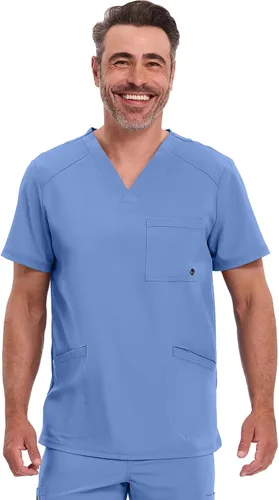 Vista 11 de Cherokee Infinity Men's V-Neck Scrub Top with 3 Pockets and 360° Stretch Negro