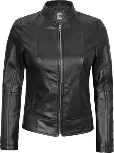 Vista 3 de Decrum Chaqueta de cuero para mujer - Chaquetas de cuero con estilo de piel de cordero real para mujer Amy - Chaqueta de cuero negro Mujer