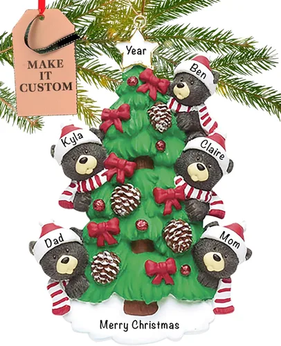 Vista 15 de Adorno personalizado de familia de 3 2025 Personalización gratuita las 24 horas Adornos de Navidad de oso negro para árbol Recuerdo