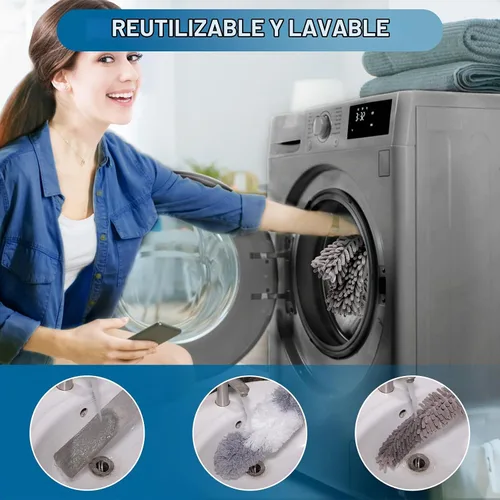 Vista 6 de Plumero de microfibra, 4 piezas con poste de extensión (acero inoxidable) de 30 a 100 pulgadas, plumeros reutilizables y flexibles, lavables
