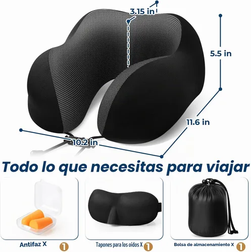 Vista 2 de ExploreBliss - Almohada de viaje, almohada de espuma viscoelástica para el cuello, avión, color negro Travel Pillows for Airplanes, Neck Pillow