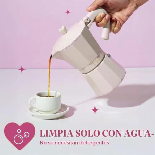 Vista 7 de Paris Hilton Cafetera de café y café para estufa, cafetera de estilo italiano y cubano con emblemática perilla de corazón, perfecta para expreso