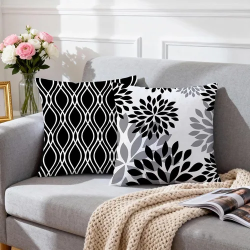 Vista 3 de Hexagram Juego de 4 fundas decorativas negras con diseño geométrico negro de 16 x 16 pulgadas, fundas decorativas para cojín de estilo bohemio