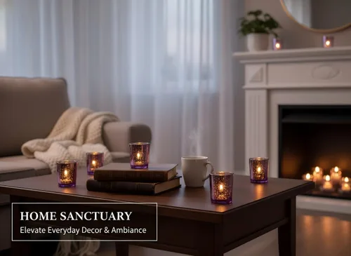 Vista 7 de LETINE 6 portavelas votivas moradas, tamaño votivo estándar para velas votivas regulares, soporte para velas de té para decoración del hogar Púrpura