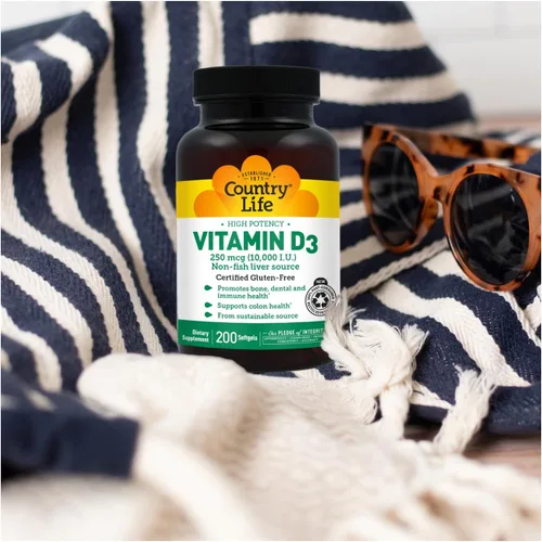 Vista 8 de Country Life Vitamina D3 10,000 UI – Fuente de alta potencia sin pescado – Apoyo óseo e inmunológico – Certificado sin gluten – 200 cápsulas blandas