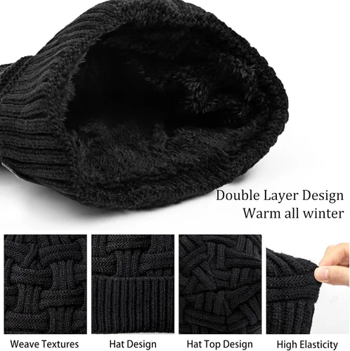 Vista 36 de Loritta Gorro de invierno cálido de punto grueso y holgado para hombre
