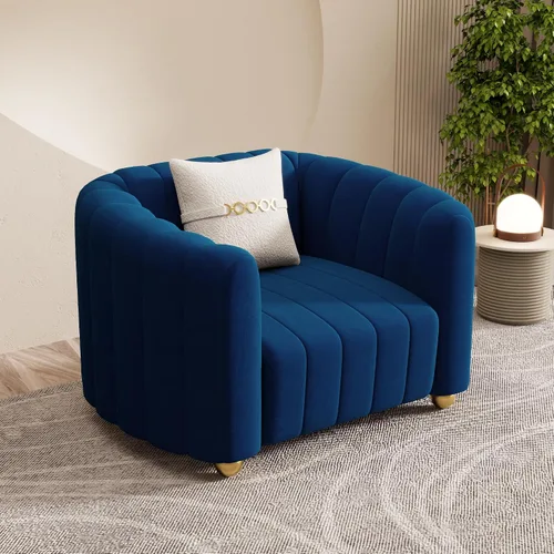 Vista 11 de Moderno sofá de terciopelo negro para sala de estar, sofá individual de 42 pulgadas con patas de esfera de metal dorado (negro 1S)