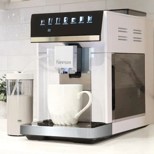 Vista 2 de Kenmore Cafetera de Café Completamente Automática - con Molinillo, Espumador de Leche y Vaporizador, Tamper Automático, Máquina de Espresso Blanco