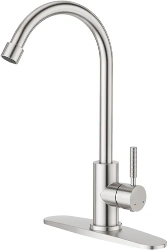 Vista 12 de CREA Grifo negro mate solo para agua fría, para cocina, bar, fregadero al aire libre, 1 agujero, 3 agujeros (con placa de cubierta), arco alto