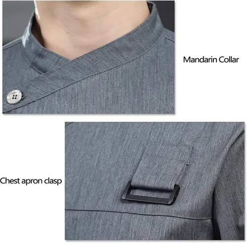 Vista 7 de Chaqueta de chef de moda para hombre, transpirable, transpirable, con ventilación oculta, uniforme de chef (abrigo+delantal)