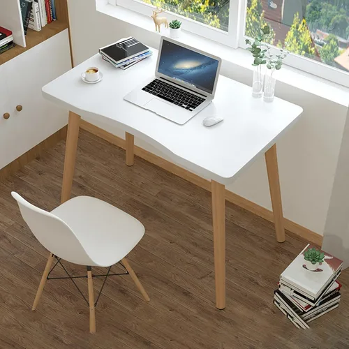 Vista 2 de Mesa de comedor rectangular moderna, madera maciza, tinte blanco, 27.56 x 15.75 x 28.74 pulgadas