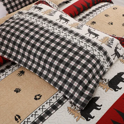 Vista 3 de Juego de edredón de tamaño Queen/Matrimonial, ropa de cama rústica de cabaña, colcha reversible para el hogar, colcha ligera para el hogar, colcha