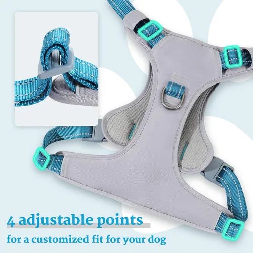 Vista 3 de Huntboo Arnés para perro sin tirones, chaleco totalmente reflectante con 2 clips para correa, sin estrangulamiento, ajustable, transpirable
