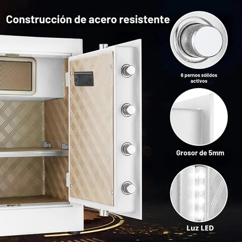 Vista 5 de TIGERKING Caja fuerte para el hogar con bloqueo digital de pantalla táctil Blanco