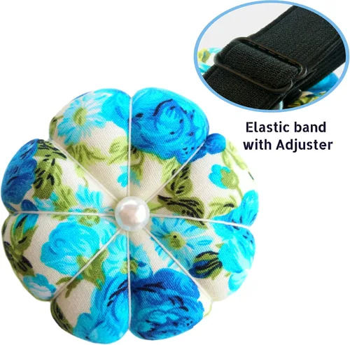 Vista 4 de CUSHYSTORE Alfiler de muñeca, cojín de aguja con flor floral con correa elástica ajustable para coser todas las muñecas, 3 pulgadas de largo x 3