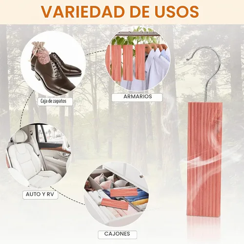 Vista 6 de Homode Bloques de cedro para almacenamiento de ropa, bolsitas de cedro con ganchos para colgar, juego de 18, madera de cedro aromática para cajones