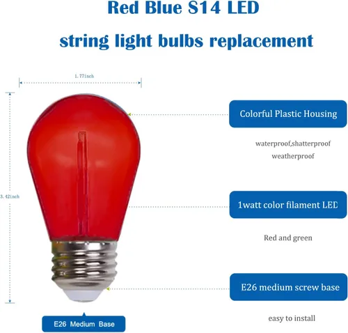 Vista 3 de Visther Bombillas de Repuesto Paquete de 24 Bombillas LED S14 de Colores para Luces de Cadena de Repuesto, Base E26 1W Plástico Irrompible