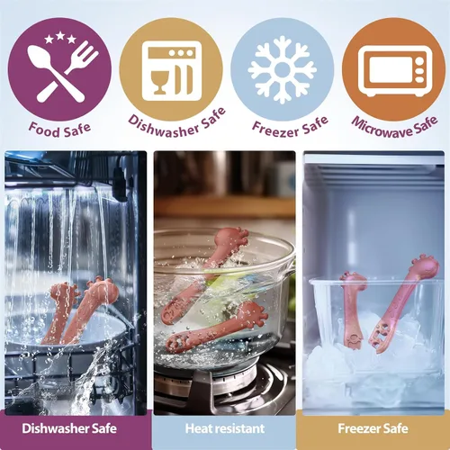 Vista 4 de akolik Cucharas para bebé, suministros de destete LED para recién nacidos, cucharas de silicona para masticar bebés, utensilios para hacer puré