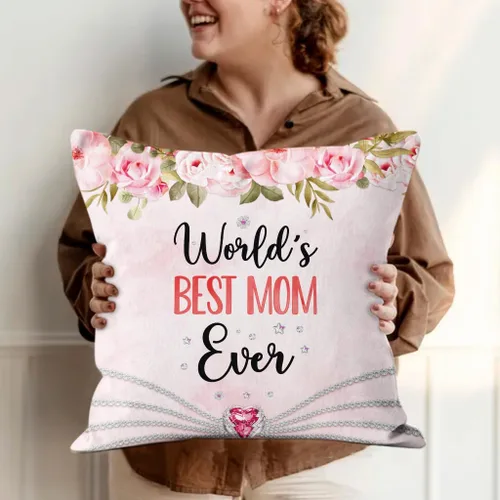 Vista 3 de Useful Gifts for Mom, World's Mom Ever Floral Flowers, Personalized Square Pillow, Gifts for Mother Women from Kids Children