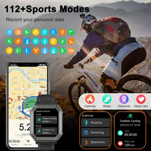Vista 4 de Reloj inteligente para hombre, rastreador de ejercicio: relojes digitales militares para hombre, Bluetooth, responder llamadas, correr, impermeable