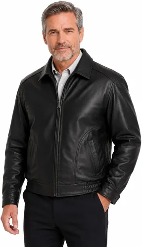 Vista 5 de REED Chaqueta de cuero All American Bomber para hombre, fabricada en EE. UU Negro